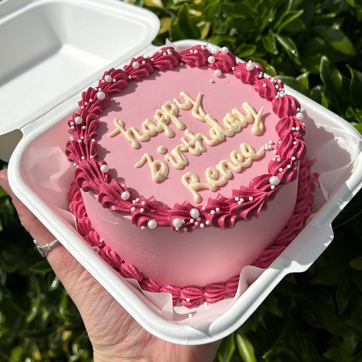 Vintage Vibes Bento Cake top side view pink birthday