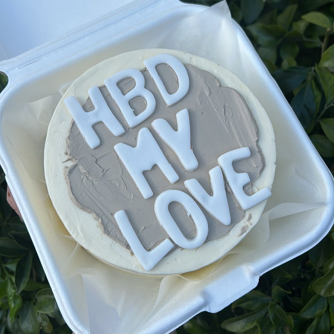 Mini Message Bento Cake top view birthday latte