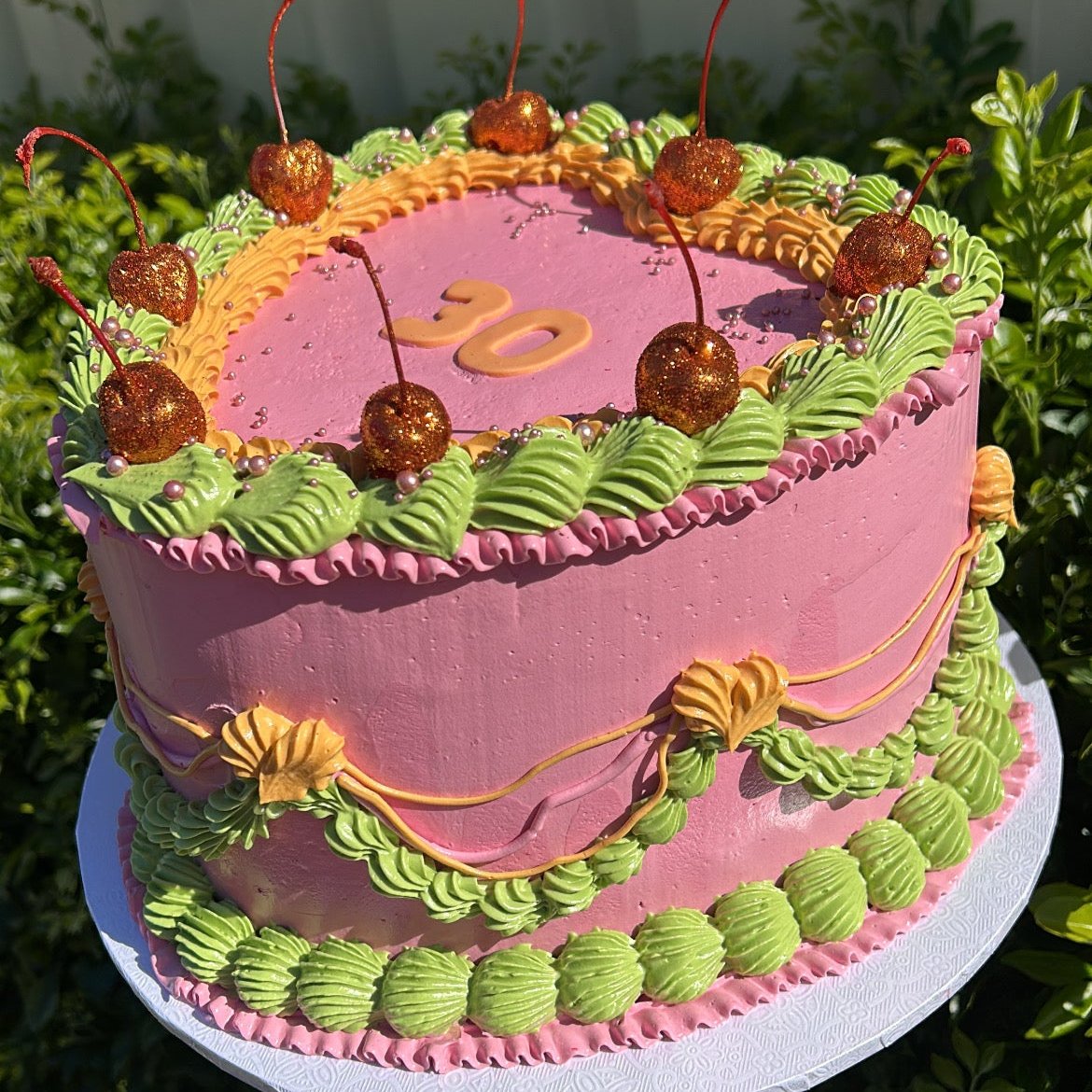 Retro Heart Cake right side view pink green orange 30