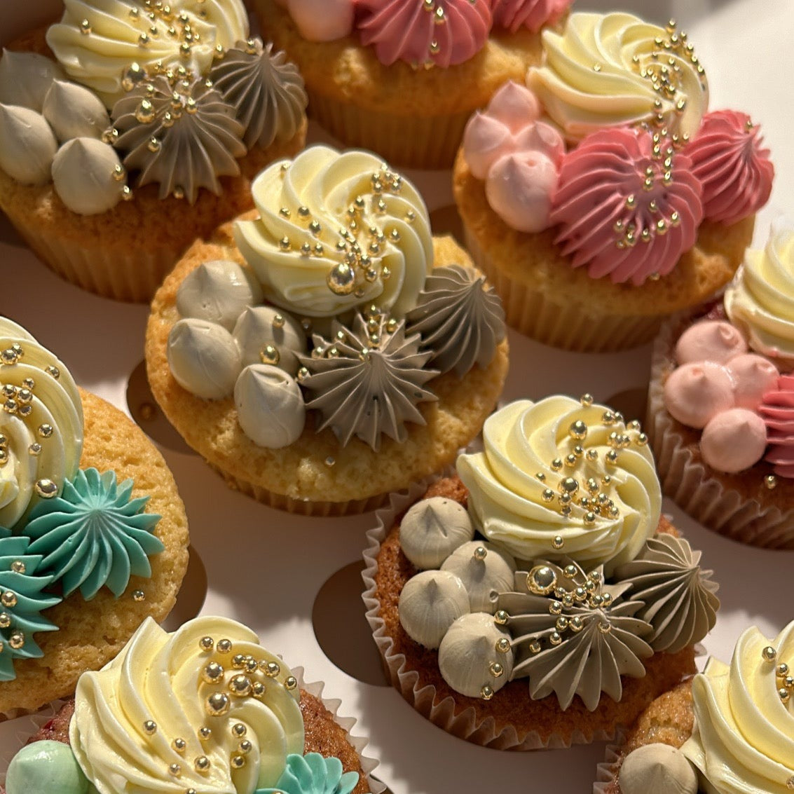 Colour Matched Cupcakes latte pink aqua