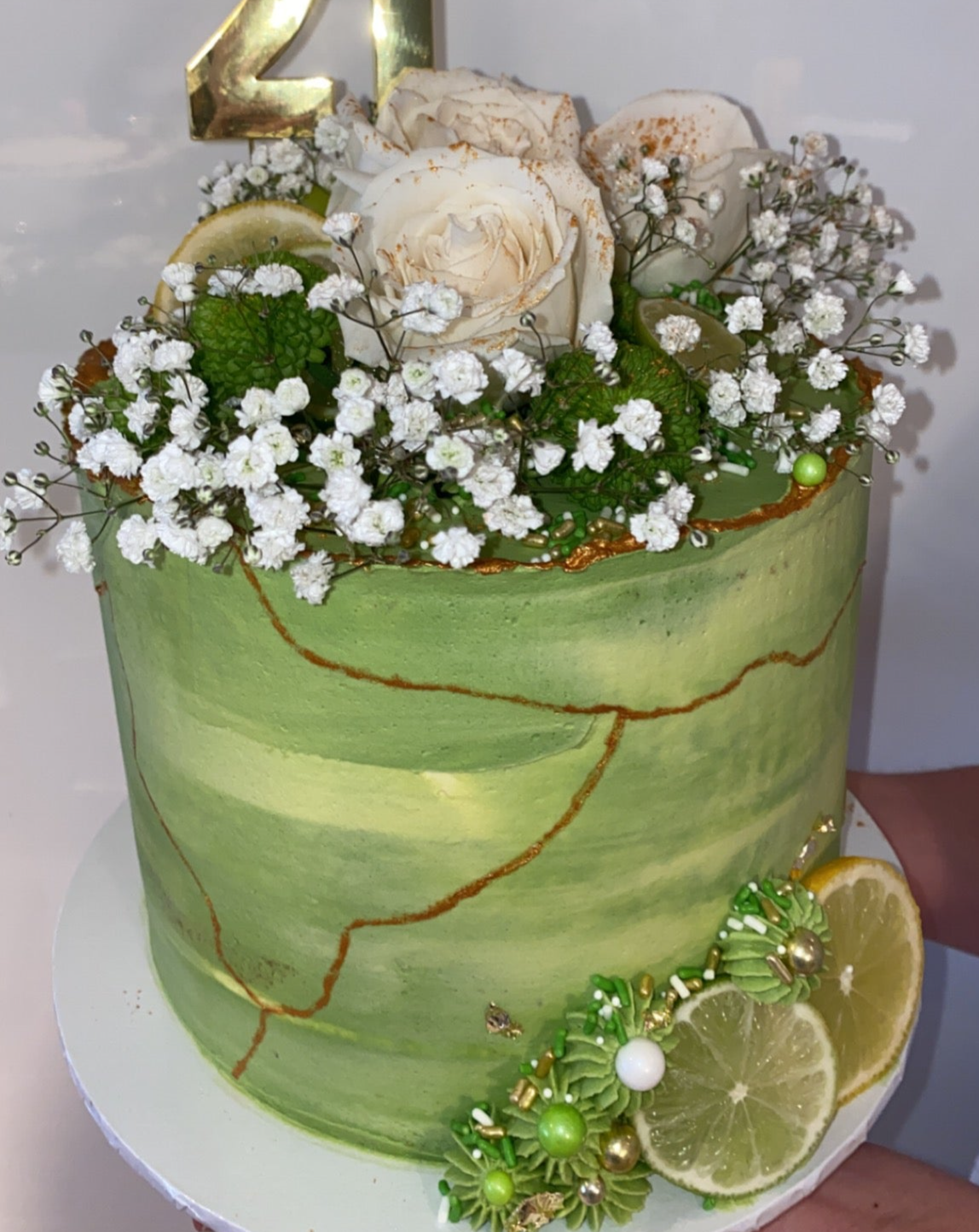 Large Custom Round Cake side view green
