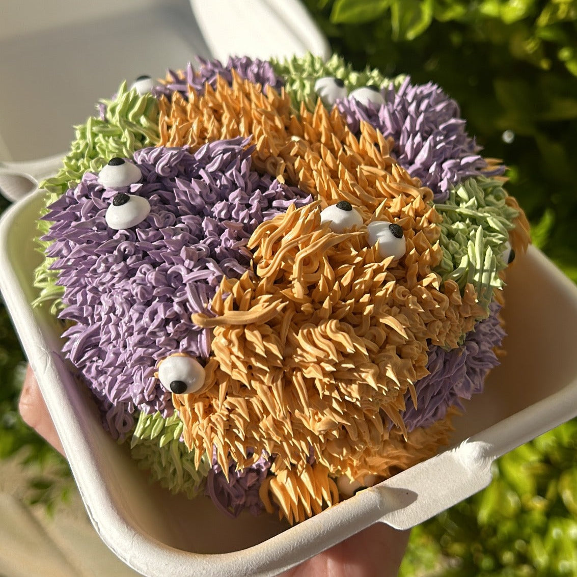 Shaggy Monster Bento Cake top side view 